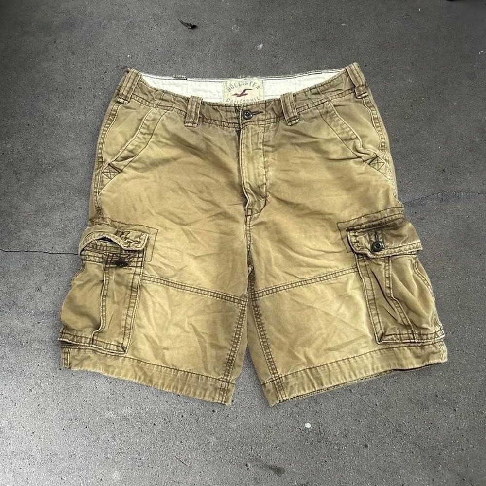 Men's Y2K Hollister brown distressed baggy long surf cargo shorts Size 34